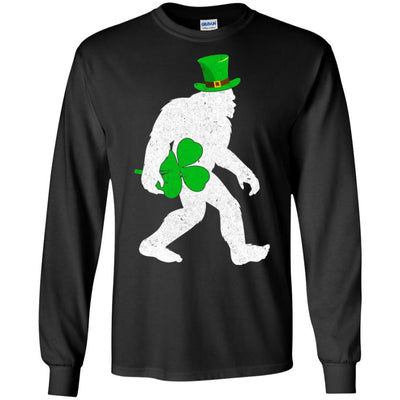 Shamrock Irish Bigfoot St Patrick's Day-T-Shirt & Hoodie-Long Sleeve T-Shirt-Black