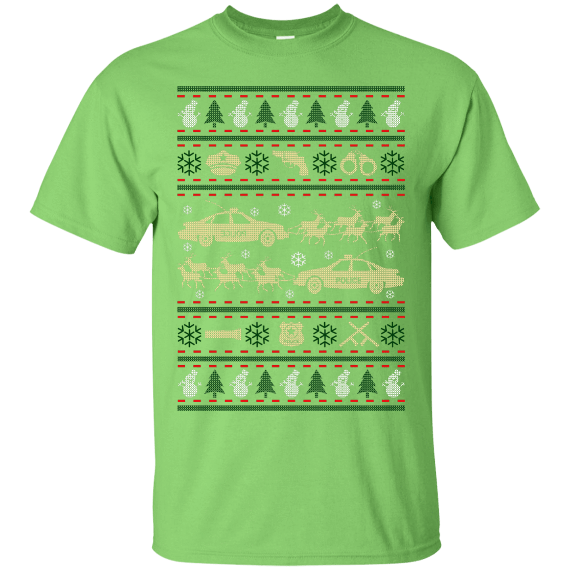 Police Christmas Ugly Sweater-T-Shirt & Hoodie-Classic T-Shirt-Lime