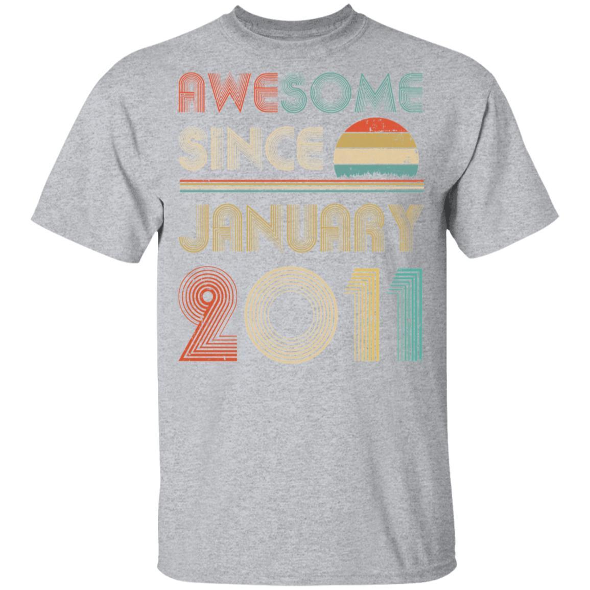 Awesome Since January 2011 Vintage 10th Birthday Gifts Youth-Youth Shirt-Youth T-Shirt-Sport Grey