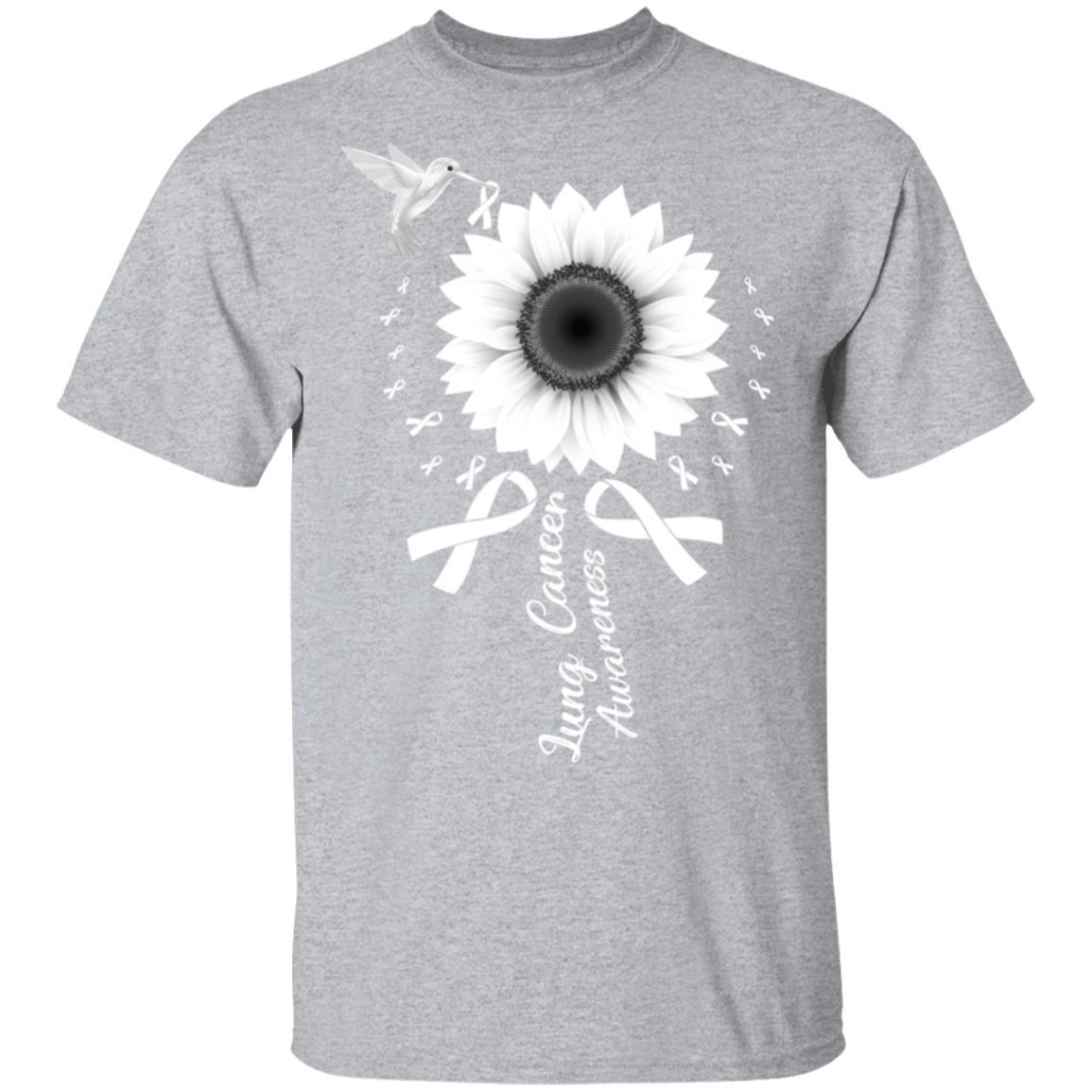 Hummingbird Sunflower White Ribbon Lung Cancer Awareness-T-Shirt & Hoodie-Classic T-Shirt-Sport Grey