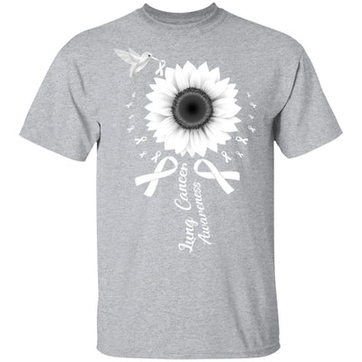 Hummingbird Sunflower White Ribbon Lung Cancer Awareness-T-Shirt & Hoodie-Classic T-Shirt-Sport Grey