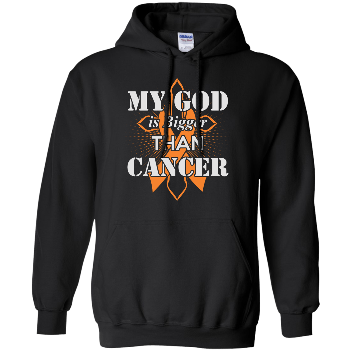 My God Is Bigger Than Cancer Orange Awareness Ribbon-T-Shirt & Hoodie-Pullover Hoodie-Black