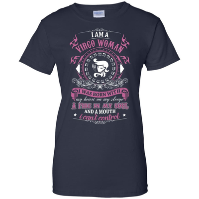 I Am A Virgo Woman I Was Born With My Heart On My Sleeve-T-Shirt & Hoodie-Women's T-Shirt-Navy