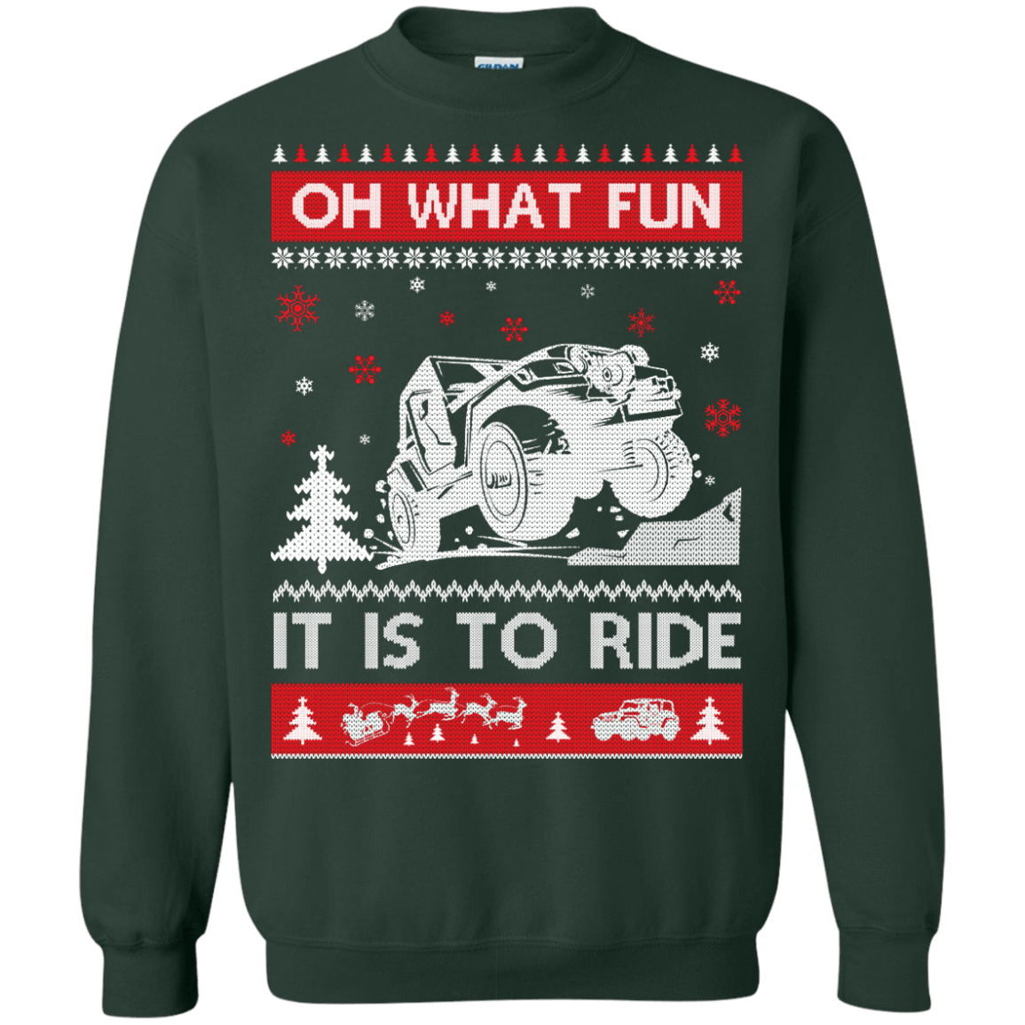 Jeep Sweater Christmas Oh What Fun It Is To Ride-T-Shirt & Hoodie-Crewneck Sweatshirt-Forest Green