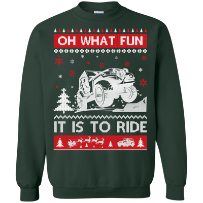 Jeep Sweater Christmas Oh What Fun It Is To Ride-T-Shirt & Hoodie-Crewneck Sweatshirt-Forest Green