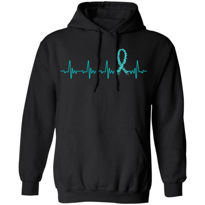 Ovarian Cancer Awareness Teal Ribbon Heartbeat-T-Shirt & Hoodie-Pullover Hoodie-Black