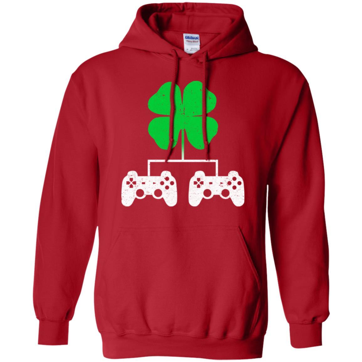 Video Game Clover Controller Gamer St Patrick's Day-T-Shirt & Hoodie-Pullover Hoodie-Red