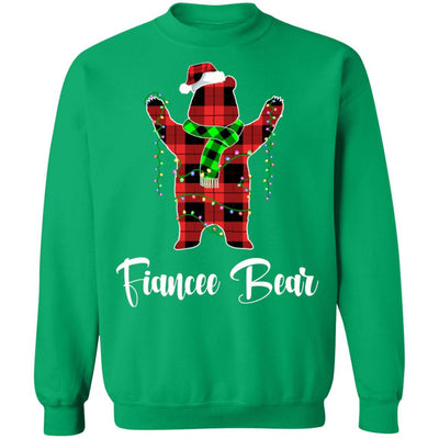 Red Plaid Fiancee Bear Couple Matching Christmas Pajama-T-Shirt & Sweatshirt-Crewneck Sweatshirt-Irish Green