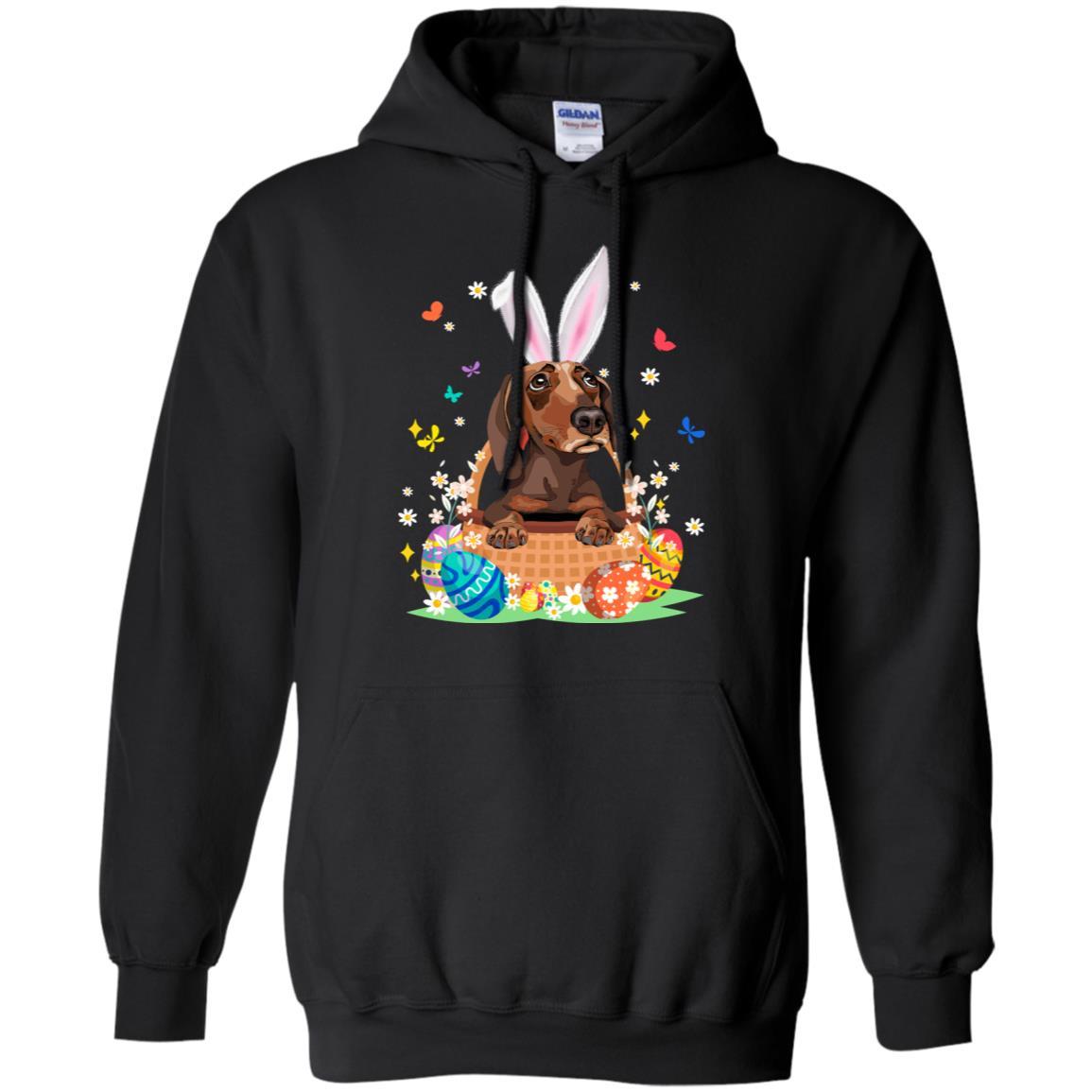 Dachshund Bunny Hat Rabbit Easter Eggs-T-Shirt & Hoodie-Pullover Hoodie-Black