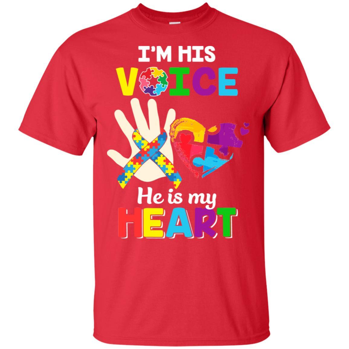 I'm His Voice He Is My Heart Dad Mom Autism Awareness-T-Shirt & Hoodie-Classic T-Shirt-Red