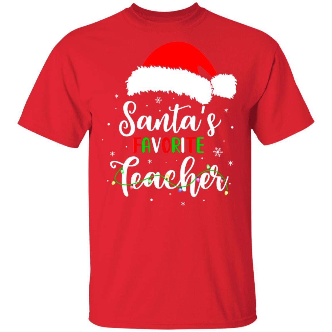 Santa's Favorite Teacher Santa Hat Christmas Light Gift-T-Shirt & Sweatshirt-Classic T-Shirt-Red