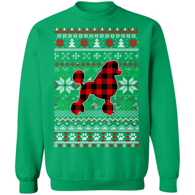Poodle Red Plaid Ugly Christmas Sweater Gifts-T-Shirt & Sweatshirt-Crewneck Sweatshirt-Irish Green