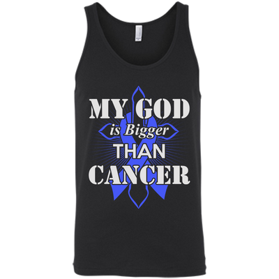 My God Is Bigger Than Cancer Blue Awareness Ribbon-T-Shirt & Hoodie-Unisex Tank-Black