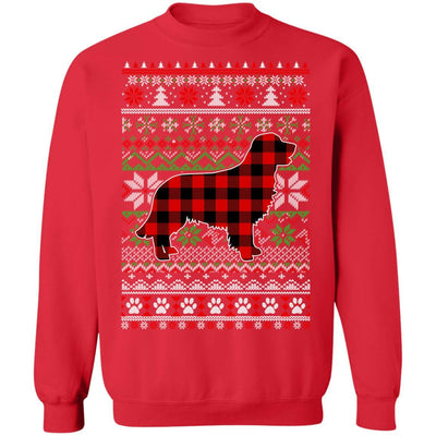 Golden Retriever Red Plaid Ugly Christmas Sweater Gifts-T-Shirt & Sweatshirt-Crewneck Sweatshirt-Red