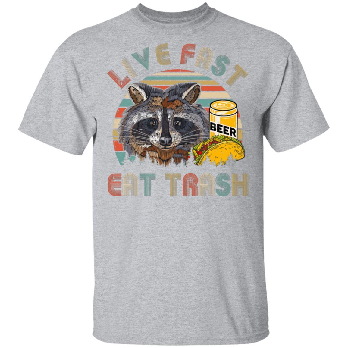 Live Fast Eat Trash Funny Raccoon Beer Tacos Vintage-T-Shirt & Hoodie-Classic T-Shirt-Sport Grey