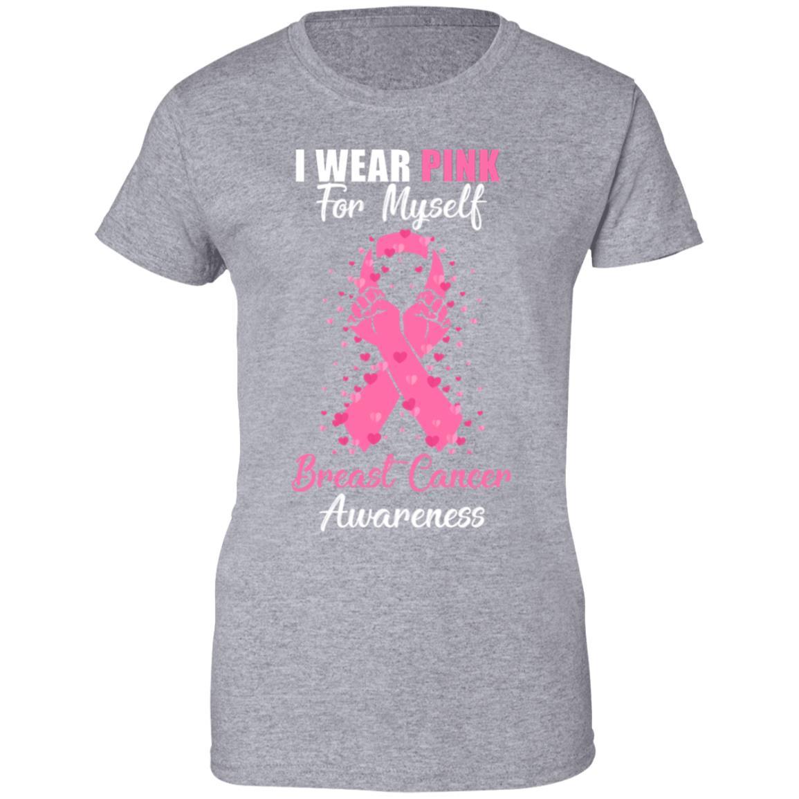 I Wear Pink For Myself Support Breast Cancer Awareness-T-Shirt & Hoodie-Women's T-Shirt-Sport Grey