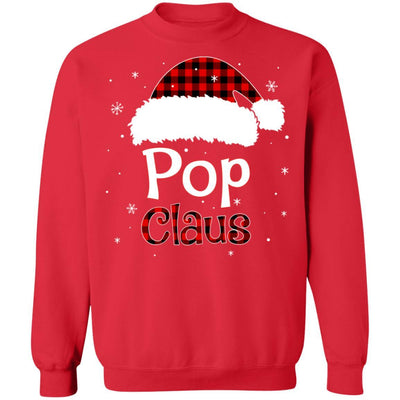 Santa Pop Claus Red Plaid Family Pajamas Christmas Gift-T-Shirt & Sweatshirt-Crewneck Sweatshirt-Red