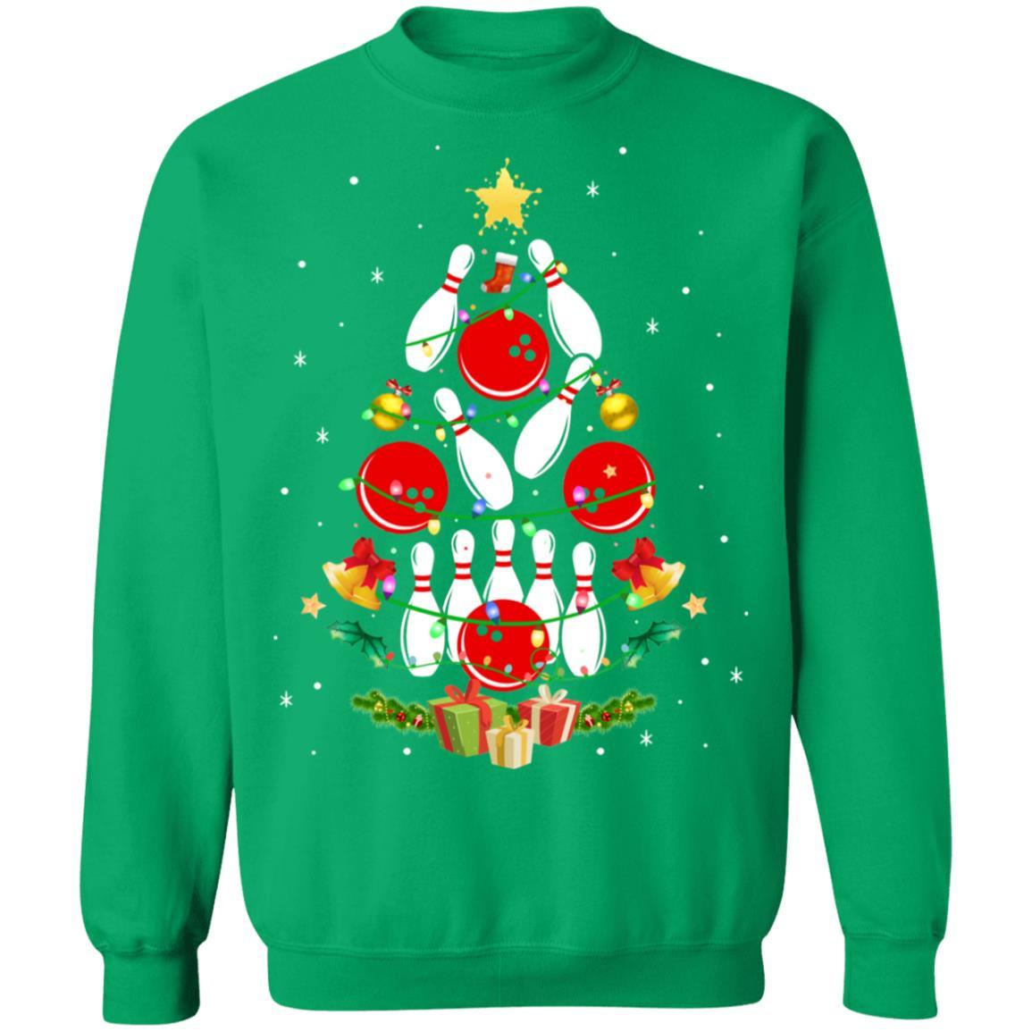Funny Bowling Christmas Tree Light Xmas Gift-T-Shirt & Sweatshirt-Crewneck Sweatshirt-Irish Green
