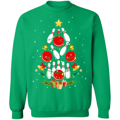Funny Bowling Christmas Tree Light Xmas Gift-T-Shirt & Sweatshirt-Crewneck Sweatshirt-Irish Green