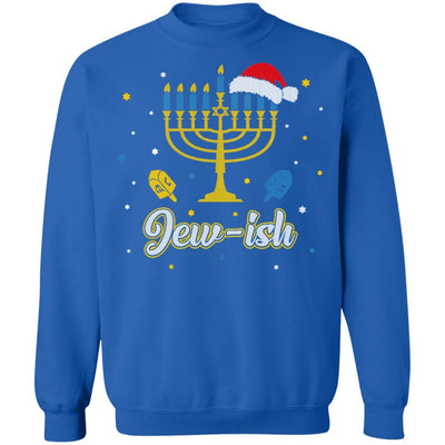 Christmas Ugly Hanukkah Sweater menorah Santa hat Jew-ish-T-Shirt & Sweatshirt-Crewneck Sweatshirt-Royal