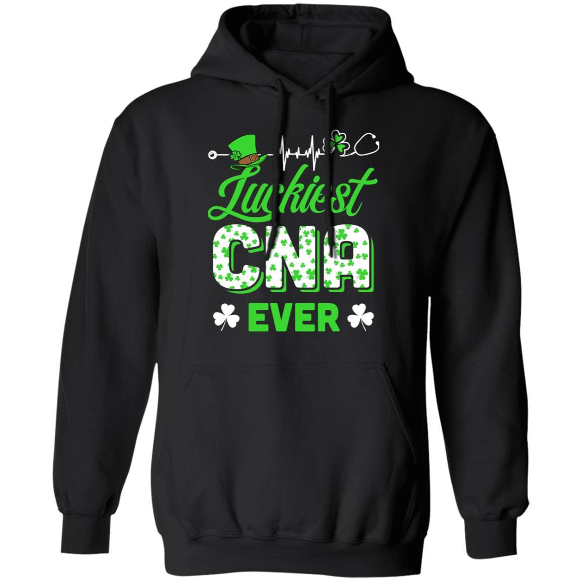 Luckiest CNA Nurse Ever Shamrock Top Hat St Patrick's Day-T-Shirt & Hoodie-Pullover Hoodie-Black