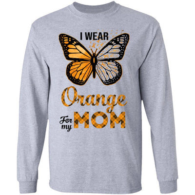 I Wear Orange For My Mom Butterfly Leukemia MS Awareness-T-Shirt & Hoodie-Long Sleeve T-Shirt-Sport Grey