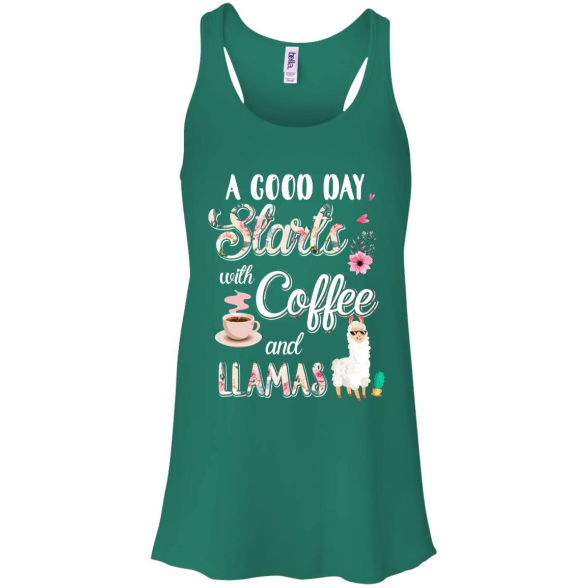 A Good Day Starts With Coffee And Llamas Lover Gift-T-Shirt & Tank Top-Women's Flowy Racerback Tank-Kelly Green