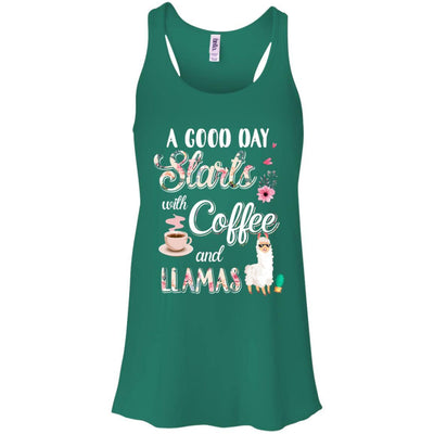 A Good Day Starts With Coffee And Llamas Lover Gift-T-Shirt & Tank Top-Women's Flowy Racerback Tank-Kelly Green