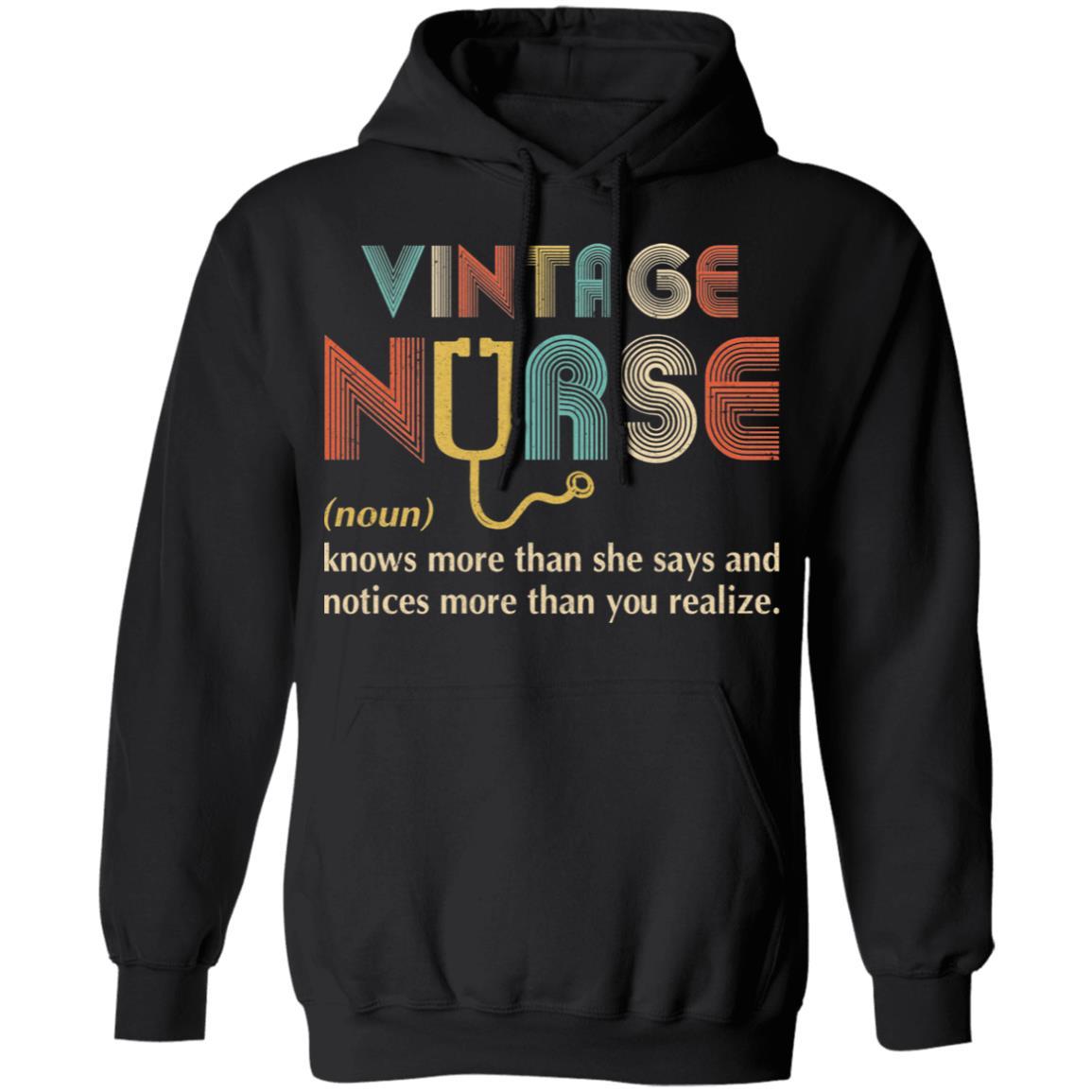 Vintage Nurse Noun Knows More Than She Says-T-Shirt & Hoodie-Pullover Hoodie-Black