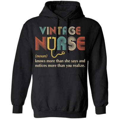 Vintage Nurse Noun Knows More Than She Says-T-Shirt & Hoodie-Pullover Hoodie-Black