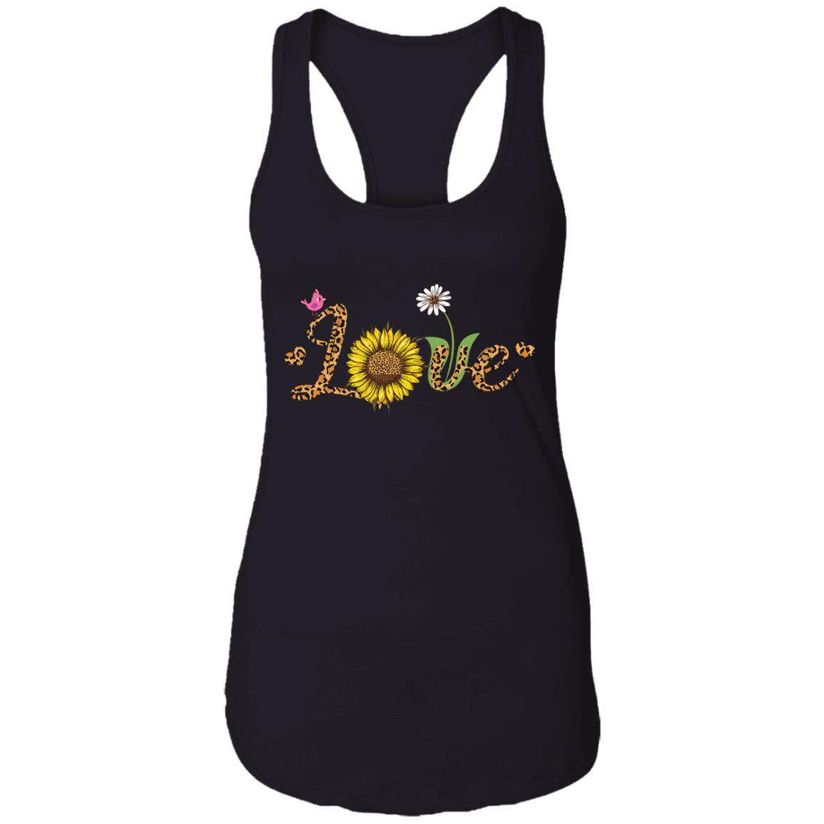 Love Sunflower Leopard Daisy Flower Bird Women Tee-T-Shirt & Tank Top-Women's Ideal Racerback Tank-Black