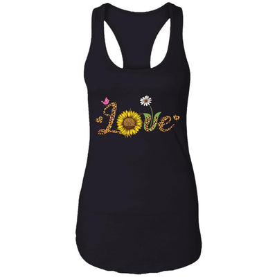 Love Sunflower Leopard Daisy Flower Bird Women Tee-T-Shirt & Tank Top-Women's Ideal Racerback Tank-Black