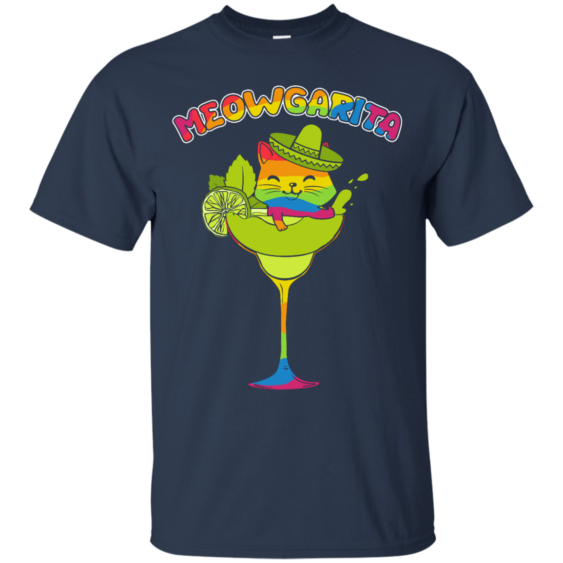 Rainbow Meowgarita Margarita Cat Lover-T-Shirt & Hoodie-Classic T-Shirt-Navy
