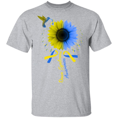 Hummingbird Sunflower Blue Yellow Down Syndrome Awareness-T-Shirt & Hoodie-Classic T-Shirt-Sport Grey