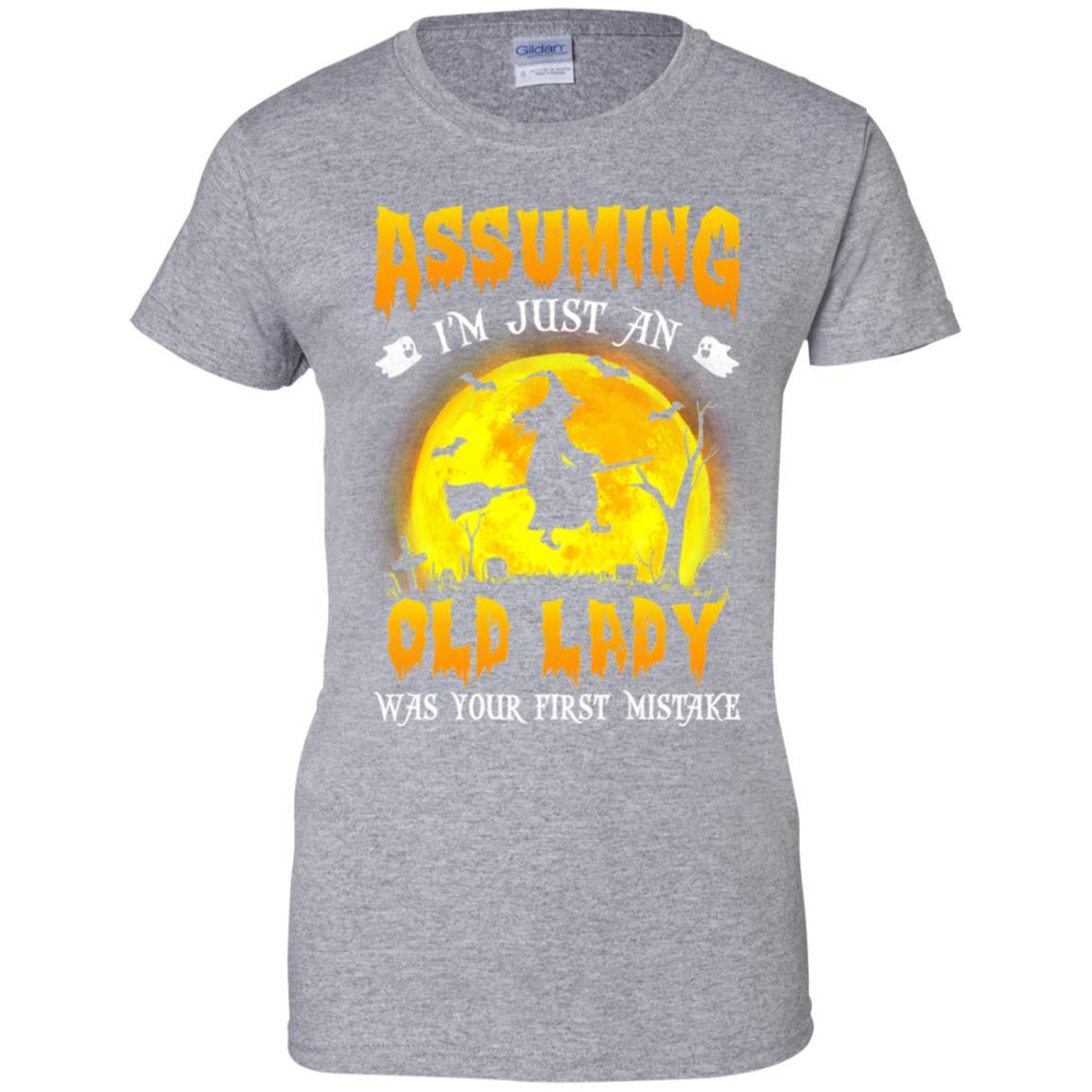 Assuming Im Just An Old Lady Funny Witch Halloween-T-Shirt & Hoodie-Women's T-Shirt-Sport Grey