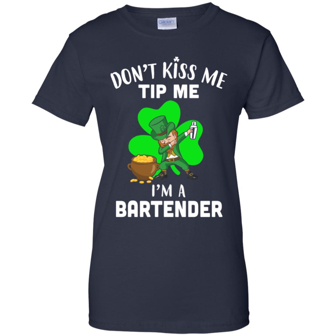 Funny Don't Kiss Me Tip Me I'm A Bartender St Patrick Day-T-Shirt & Hoodie-Women's T-Shirt-Navy