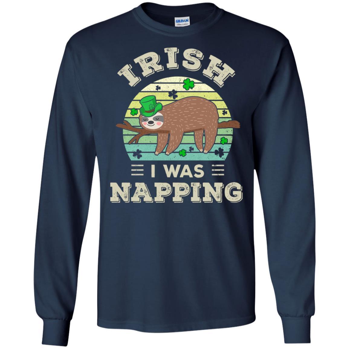 Saint Patrick's Day Irish I Was Napping Sloth For Kids-T-Shirt & Hoodie-Long Sleeve T-Shirt-Navy