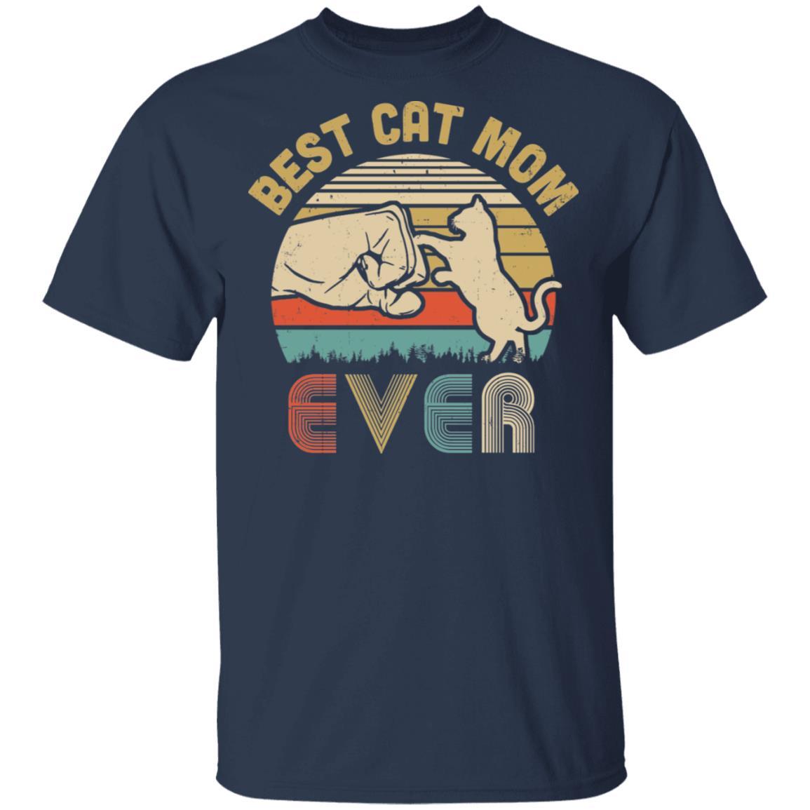 Vintage Best Cat Mom Ever Bump Fit Funny Mom Gifts-T-Shirt & Hoodie-Classic T-Shirt-Navy