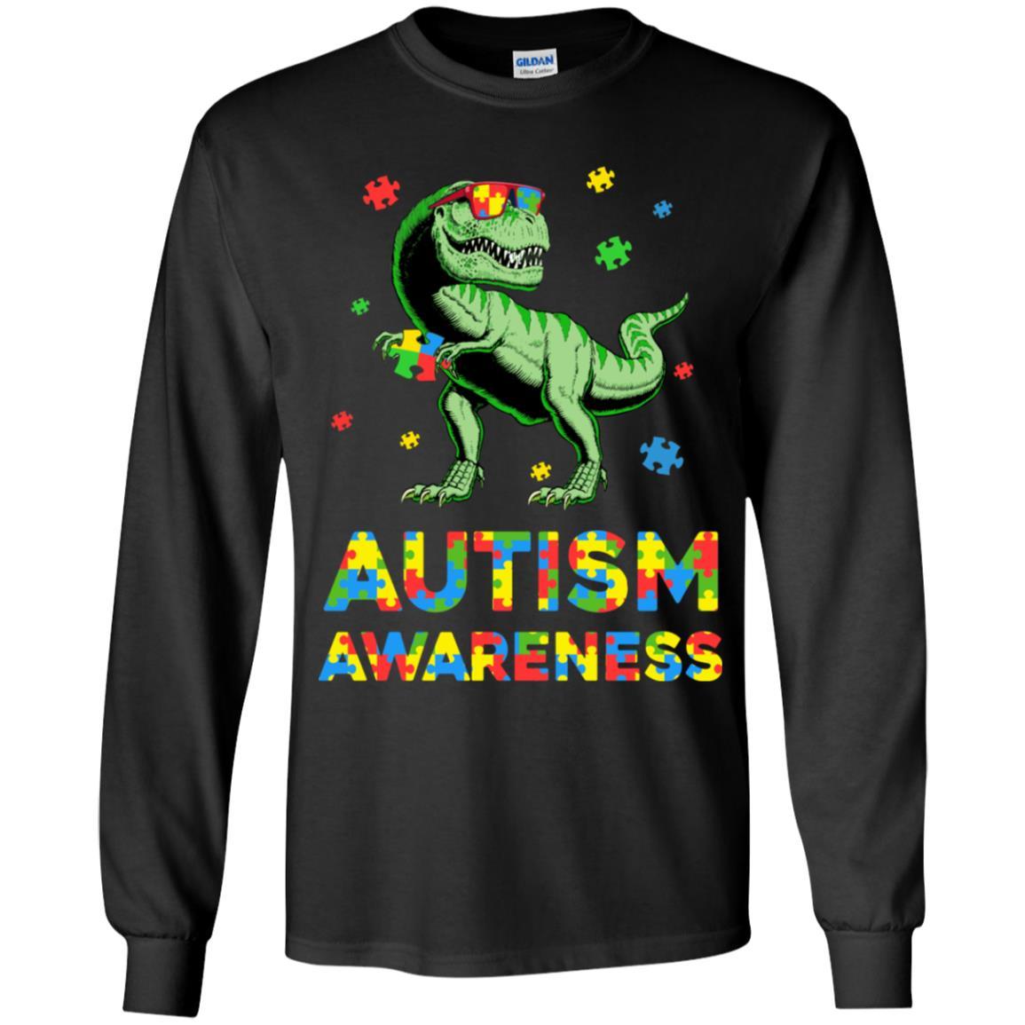 Dinosaur Puzzle Autism Awareness For Boys Girls Youth-Youth Shirt-Youth Long Sleeve T-Shirt-Black