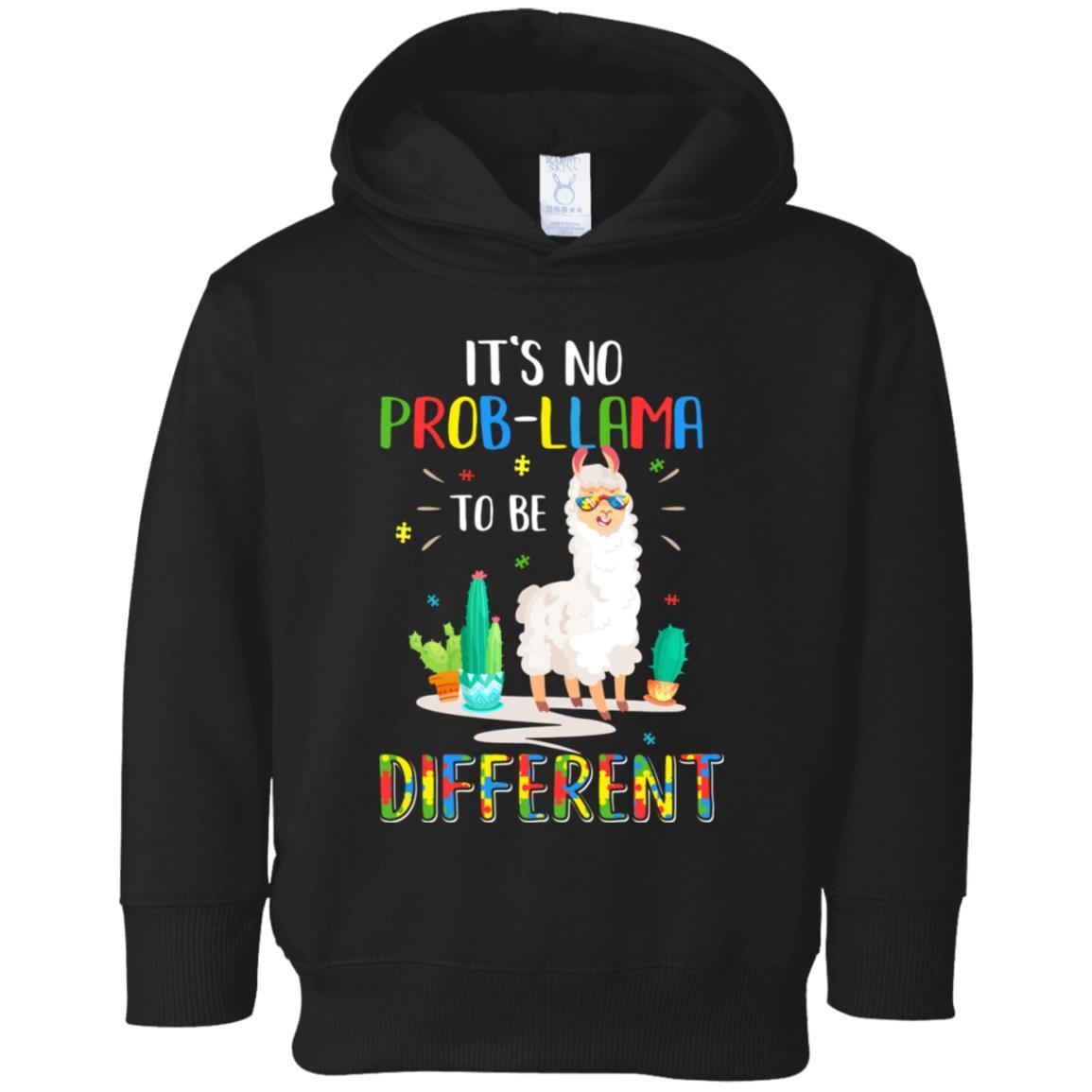 No Prob Llama To Be Different Llama Autism Awareness Gift Youth-Youth Shirt-Toddler Fleece Hoodie-Black
