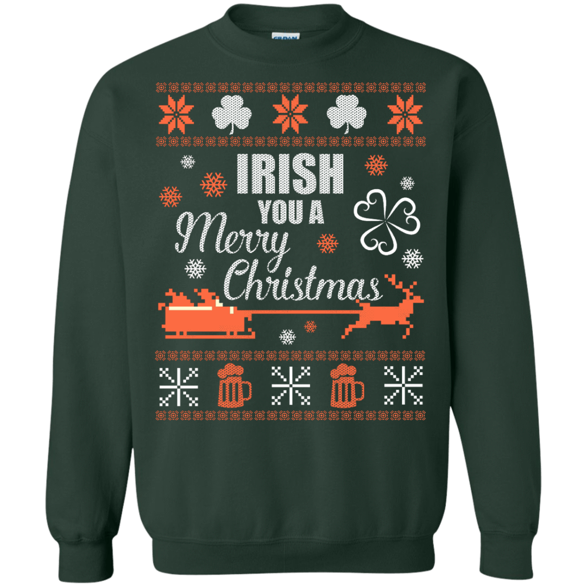 Irish You A Merry Chrristmas-T-Shirt & Hoodie-Crewneck Sweatshirt-Forest Green