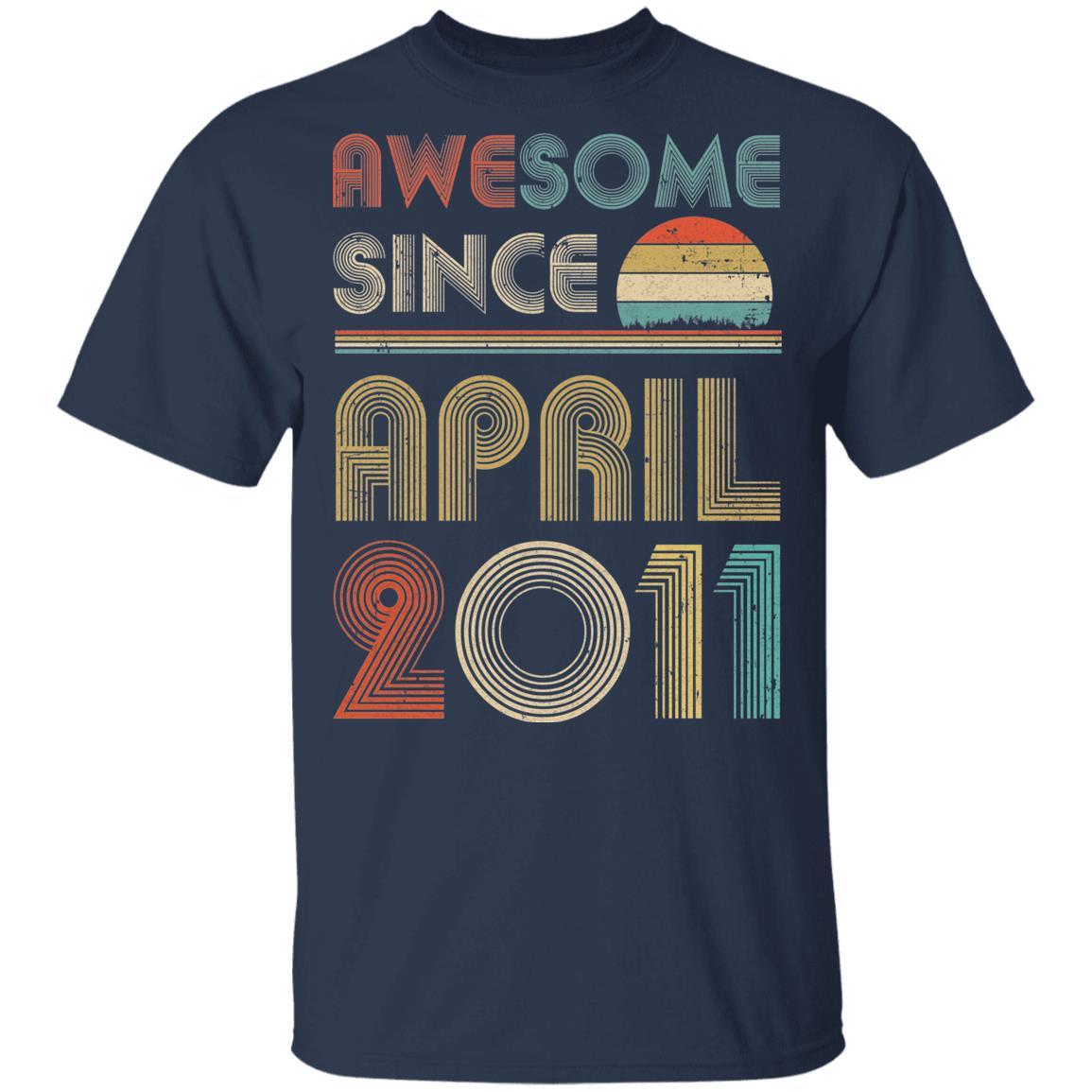 Awesome Since April 2011 Vintage 10th Birthday Gifts Youth-Youth Shirt-Youth T-Shirt-Navy