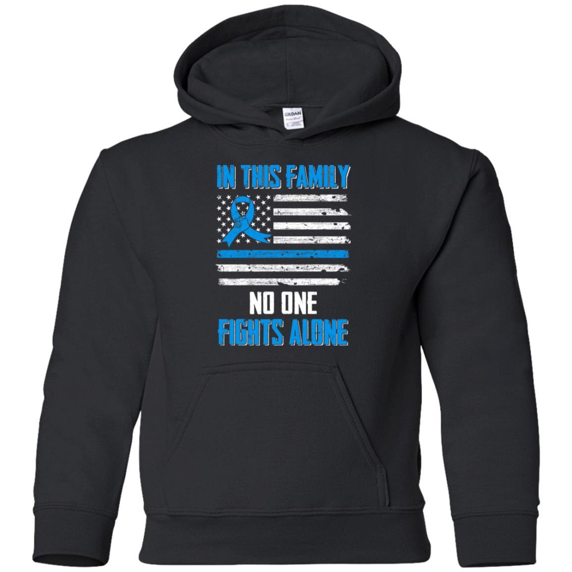 In This Family No One Fights Colon Cancer Alone Youth-Youth Shirt-Youth Pullover Hoodie-Black