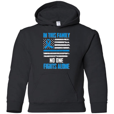 In This Family No One Fights Colon Cancer Alone Youth-Youth Shirt-Youth Pullover Hoodie-Black
