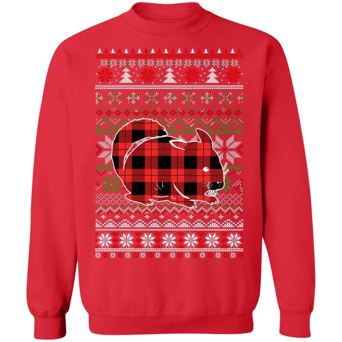 Chinchilla Red Plaid Ugly Christmas Sweater Funny Gifts-T-Shirt & Sweatshirt-Crewneck Sweatshirt-Red