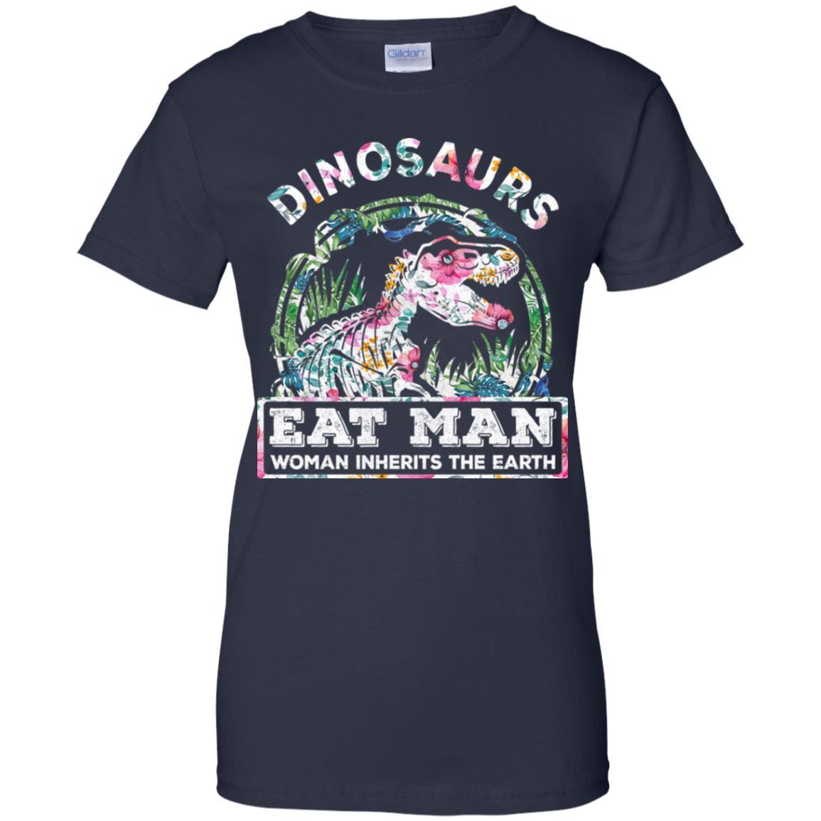 Funny Dinosaurs Eat Man Woman Inherits The Earth-T-Shirt & Tank Top-Women's T-Shirt-Navy