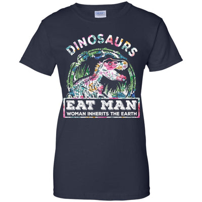 Funny Dinosaurs Eat Man Woman Inherits The Earth-T-Shirt & Tank Top-Women's T-Shirt-Navy