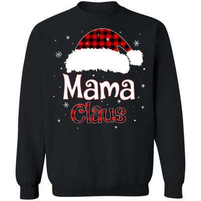Santa Mama Claus Red Plaid Family Pajamas Christmas Gift-T-Shirt & Sweatshirt-Crewneck Sweatshirt-Black