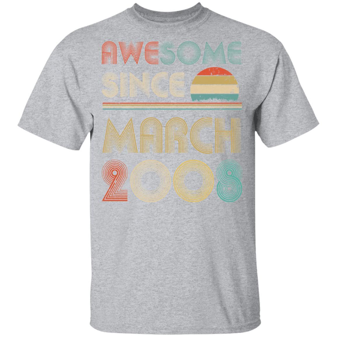 Awesome Since March 2008 Vintage 13th Birthday Gifts Youth-Youth Shirt-Youth T-Shirt-Sport Grey