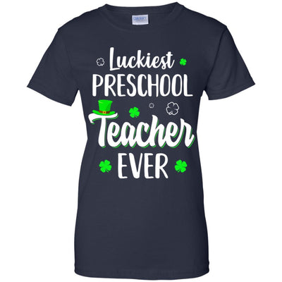 Luckiest Preschool Teacher Ever Irish St Patricks Day-T-Shirt & Hoodie-Women's T-Shirt-Navy